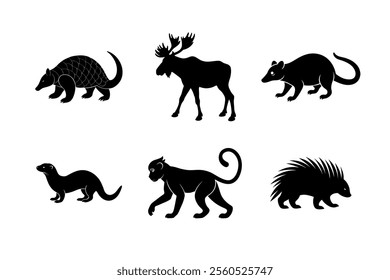 Bundle of animals monkey, moose, pangolin, porcupine, otter, possum