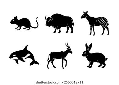 Bundle of animals mouse, musk, orca, okapi, oryx, rabbit