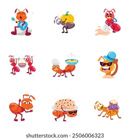 Bundle of Ant Mascot Flat Stickers 

