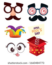 bundle of april fools day set icons vector illustration design