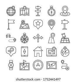 conjunto de área y ubicaciones conjunto iconos diseño de ilustración vectorial