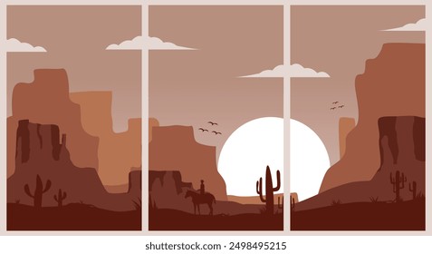 bundle of arizona desert with sun, cowboy and cactus poster vector illustration design, red rock of arizona