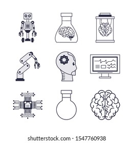 bundle of artificial intelligence icons vector illustration design