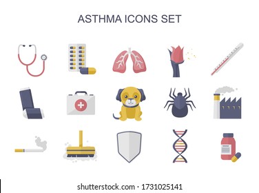Bundle of asthma flat circle icons. Collection of asthma related illustration. Vector.