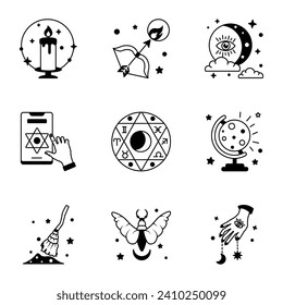 Bundle of Astrology Magic Line Icons 
