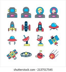 Bundle of astronaut flat icons collection. simple  design vector