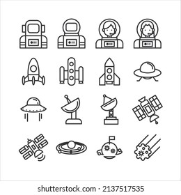 Bundle of astronaut flat line icons collection. simple  design vector