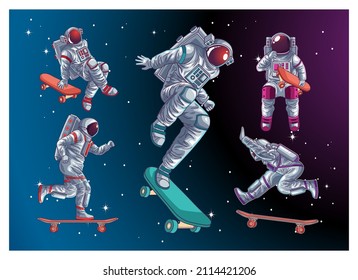 bundle of astronaut playing skateboards characters