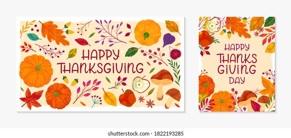 Bundle of autumn harvest fest banners with pumpkins,mushrooms,eggplant,apple,zucchini,tomatoes,corn,beet,berries and floral elements.Local food fest design.Agricultural fair.Harvest season.