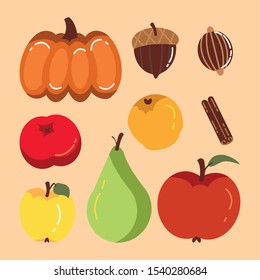bundle of autumn season fruits icons vector illustration design