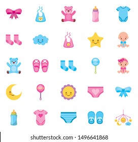 bundle of babies and set accessories vector illustration design