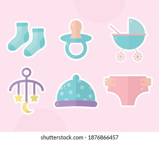 conjunto de iconos de la ducha de bebé diseño de ilustración vectorial