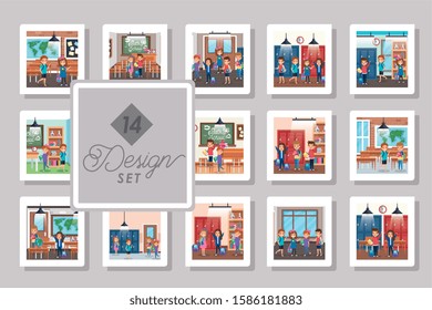 bundle back to school with fourteen designs vector illustration