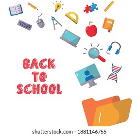 bundle of back to school icons and lettering vector illustration design