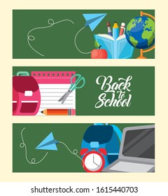 bundle of back to school poster set accessories vector illustration design