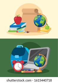 bundle of back to school poster set accessories vector illustration design