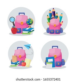bundle of back to school poster set accessories vector illustration design