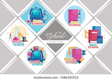 bundle back to school with six designs vector illustration design