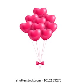 Bundle balloons form hearts bow isolated. A bundle of balloons in the form of hearts with a bow isolated for designers and illustrators. Bunch of balls in the form of a vector illustration