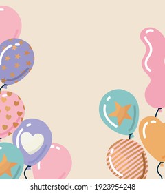 bundle of balloons on a light pink background vector illustration design