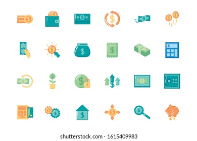 bundle of banking set icons vector illustration design