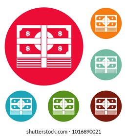 Bundle banknote icons circle set vector isolated on white background