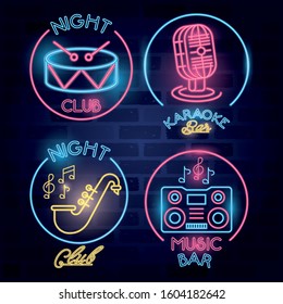 bundle of bar labels neon lights vector illustration design