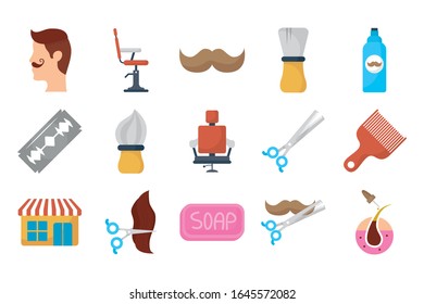 bundle of barber shop set icons vector illustration design