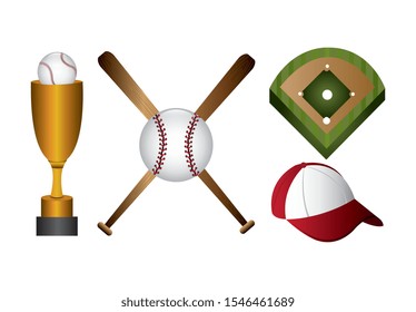 bundle of baseball and icons vector illustration design