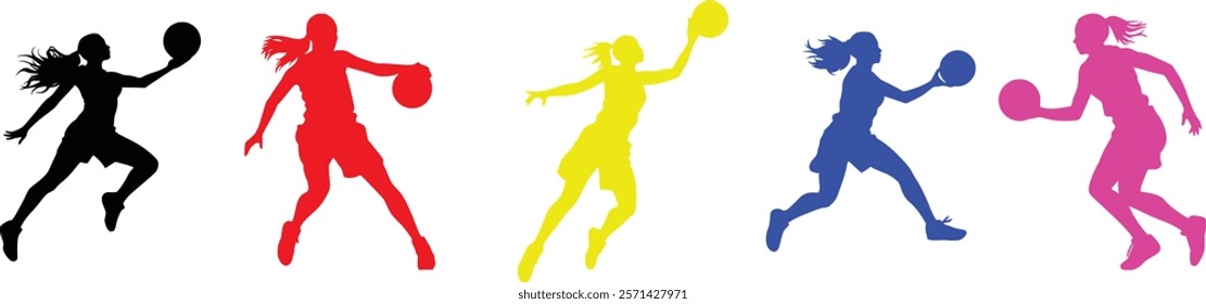 Bundle of basketball female players silhouette, silhouette basketball players.