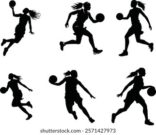 Bundle of basketball female players silhouette, silhouette basketball players.