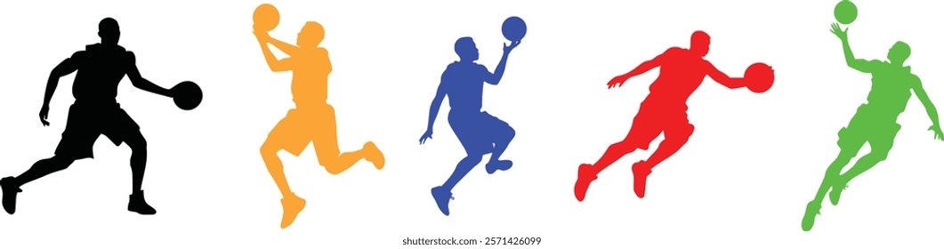 Bundle of basketball players silhouette, silhouette basketball players.