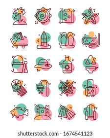 bundle of beach set line and color icons vector illustration design