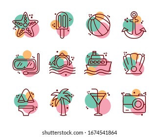 bundle of beach set line and color icons vector illustration design