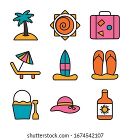 bundle of beach set line and fill icons vector illustration design