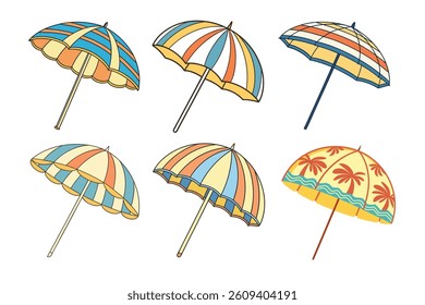 A Bundle of Beach umbrella summer element vector cartoon illustration with White background
