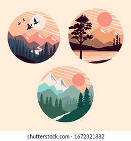 bundle of beautiful landscapes set scenes vector illustration design