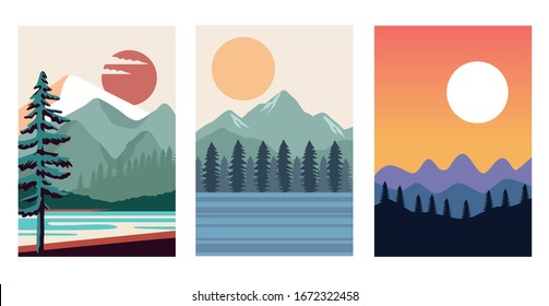 bundle of beautiful landscapes set scenes vector illustration design