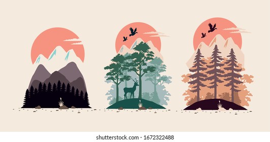 bundle of beautiful landscapes set scenes vector illustration design