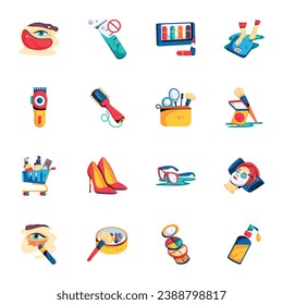 Bundle of Beauty and Grooming Tools Flat Icons 

