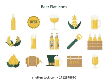 Paquete de iconos llenos de cerveza. Ilustración de cerveza. Vector