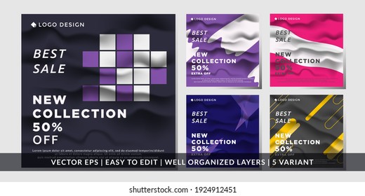 bundle best sale new collection, concept texture indentation flag social media post template. 