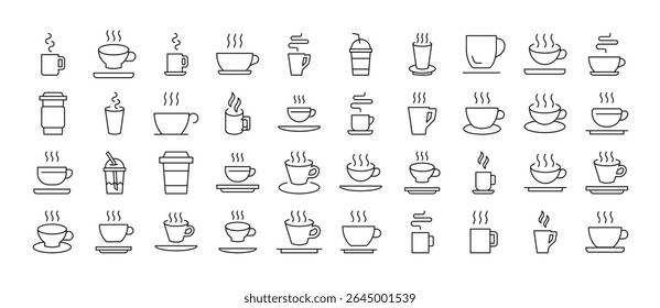 Bundle of Beverage Related Line Icons. Cup Outline Signs for Graphic and Web Design, Apps, Adverts, Various Cards 