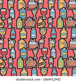 bundle of beverages pattern icons vector illustration design