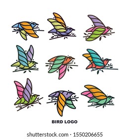 bundle bird logo colorful line art vector mascot design icon awesome for use