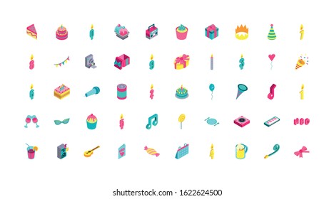 bundle of birthday celebration set icons vector illustration design