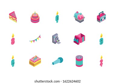 bundle of birthday celebration set icons vector illustration design