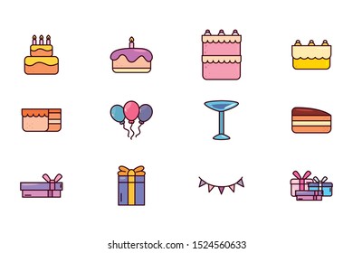 bundle birthday with icons set vector illustration design
