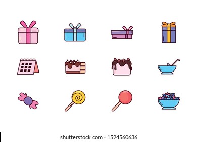 bundle birthday with icons set vector illustration design