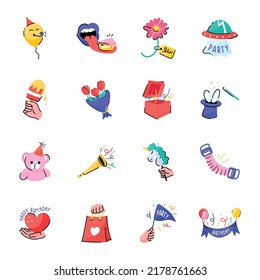 Bundle of Birthday Party Doodle Stickers 
